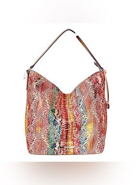 BRAHMIN Multicolored Snakeskin Print Leather Hobo